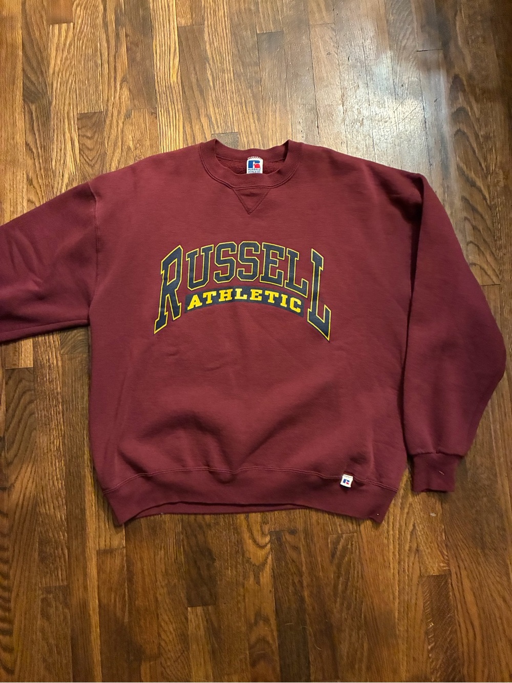 Russell Athletic Maroon Crewneck Sweatshirt with Yellow Logo
